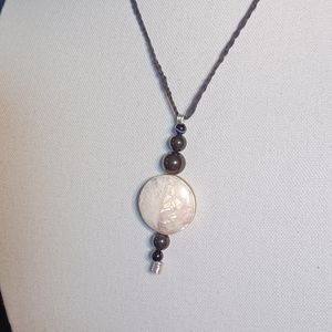 Sterling silver pendant with mother of pearl onyx and obsidian beads